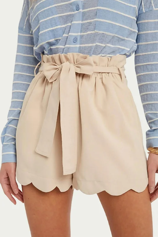 Savings Spectacular High-Waisted Scallop Trim Shorts In Ecru