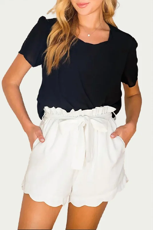 Customer Appreciation Sale High-Waisted Scallop Trim Shorts In Ivory