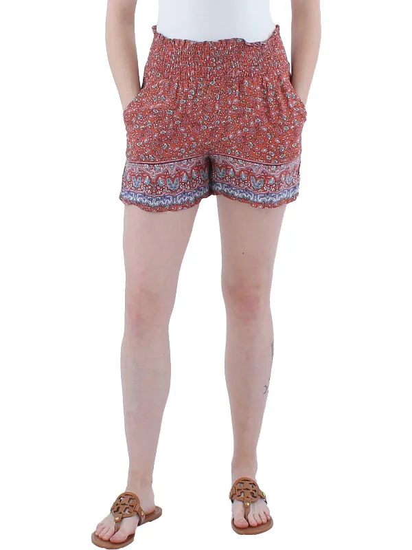 Weekend Deal Juniors Womens Smocked Floral High-Waist Shorts