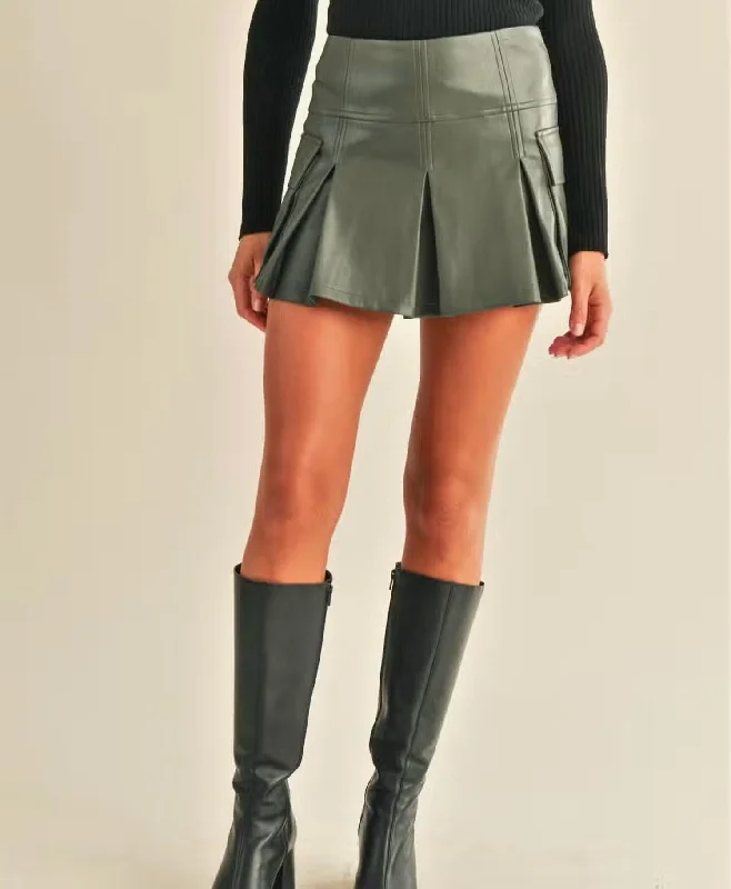 Limited Edition Pleated Cargo Skort In Olive