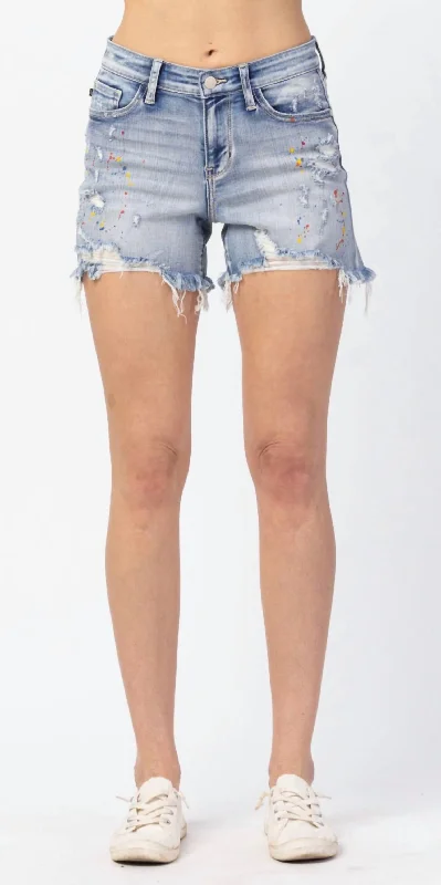 Price Rollback Rainbow Paint Splash Short In Blue