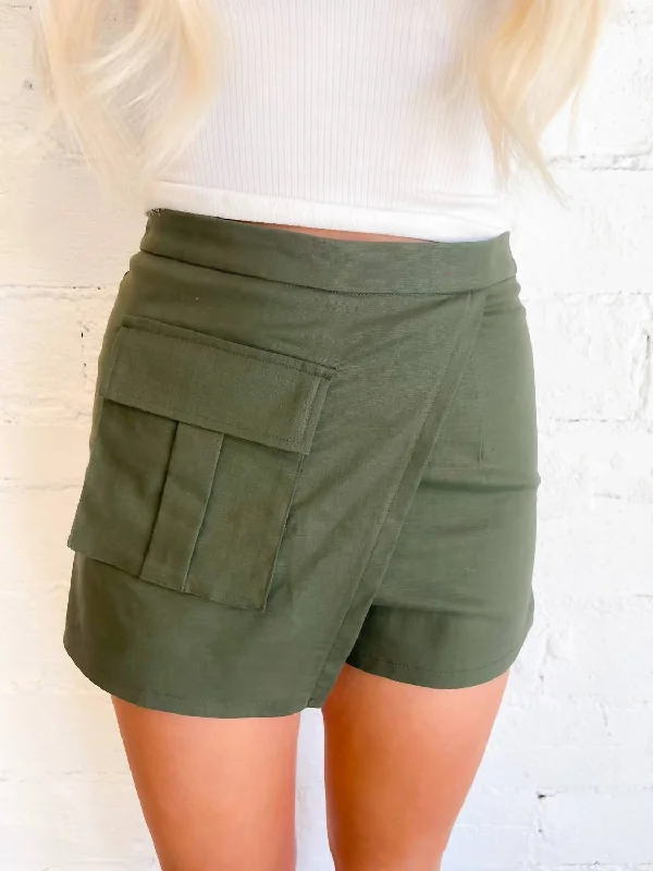 Special Savings Ride The Wave Asymmetrical Shorts In Olive