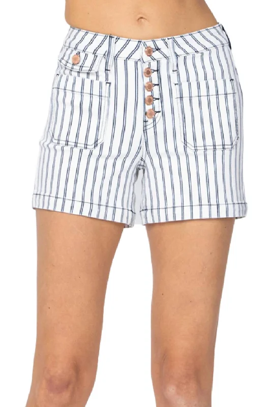 Seasonal Clearance Stripe Patch Pocket High Waist Shorts In Multi