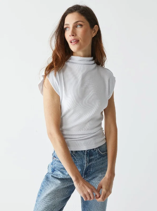 Instant Discount Amara Ribbed Power Shoulder Tee - White