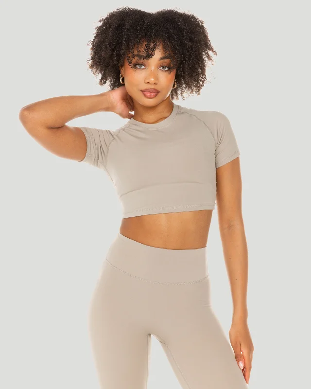Midnight Sale Aura Crop Tee - Vintage Khaki