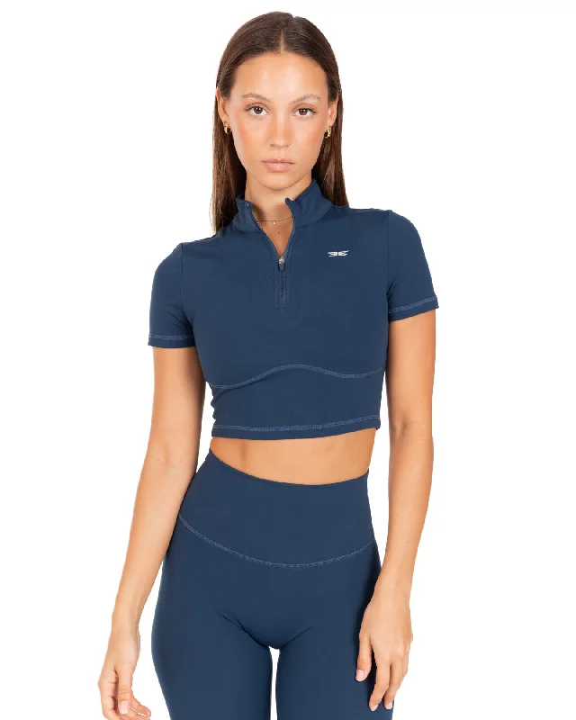 Early Bird Discount Auraluxe Crop Tee - Navy