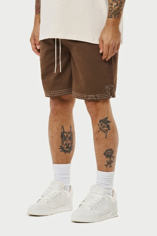 Epic Deals CONTRAST STITCH WOVEN SHORTS - BROWN