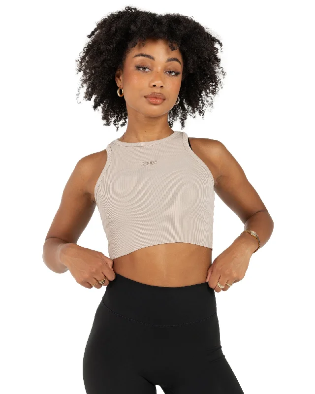 Price Reduction Cropped Ribbed Singlet - Beige