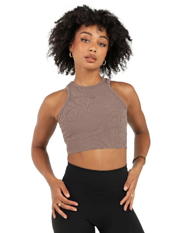 New Markdowns Cropped Ribbed Singlet - Brown