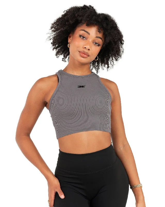 Major Savings Cropped Ribbed Singlet - Charcoal