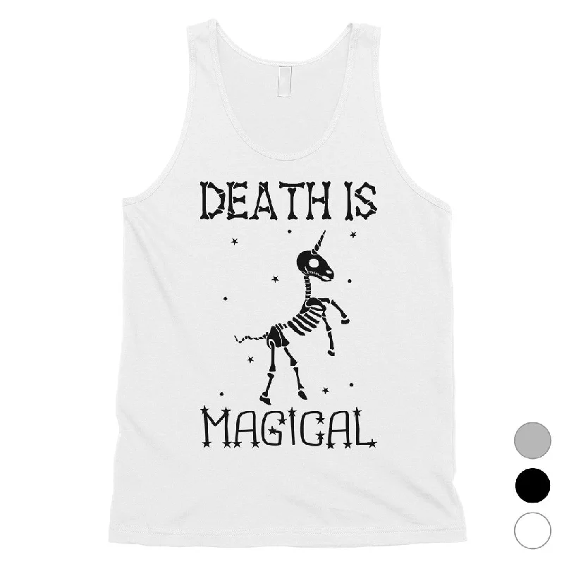 Mega Sale Death is Megical Unicorn Skeleton Funny Halloween Mens Tank Top