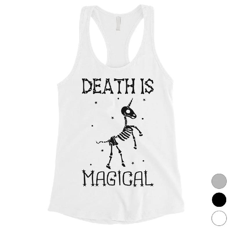 Last Chance Death is Megical Unicorn Skeleton Funny Halloween Womens Tank Top