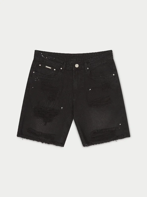 Limited Quantity DISTRESSED RAW HEM DENIM SHORTS - WASHED BLACK