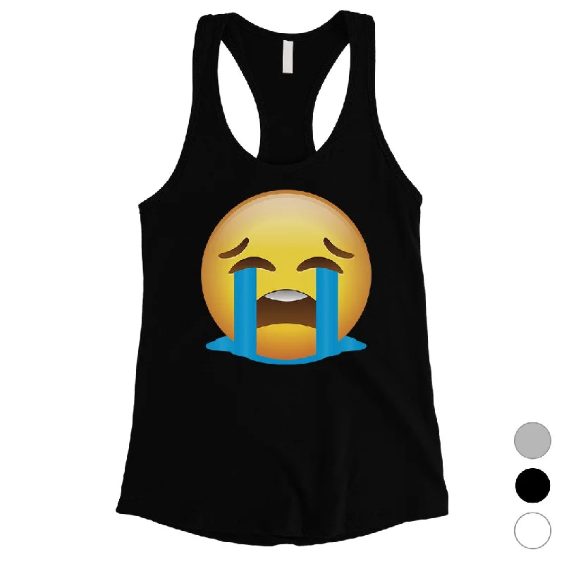 Midnight Madness Emoji-Crying Womens Emotional Silly Down Simple Tank Top Costume