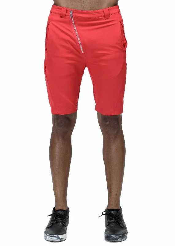 Blowout Deals Konus Men's Asymmetrical Zipper Fly Shorts in Burgundy