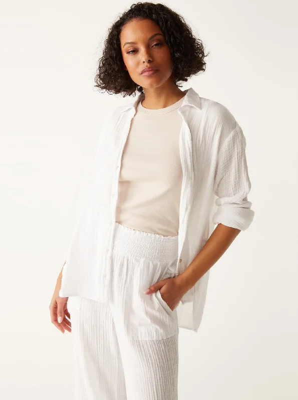 Price Cut Leo Gauze Button Down Shirt - White