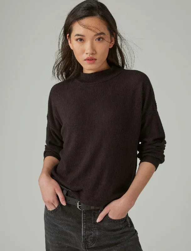Big Discounts Lucky Brand Women's Cloud Rib Bubble Mock Neck Top