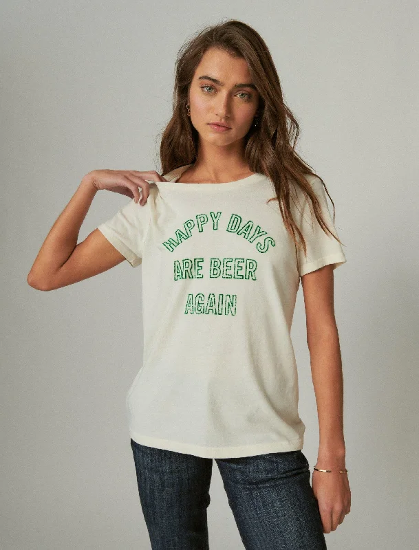 Special Savings Lucky Brand Women's Happy Days Are Beer Again Crew Tee