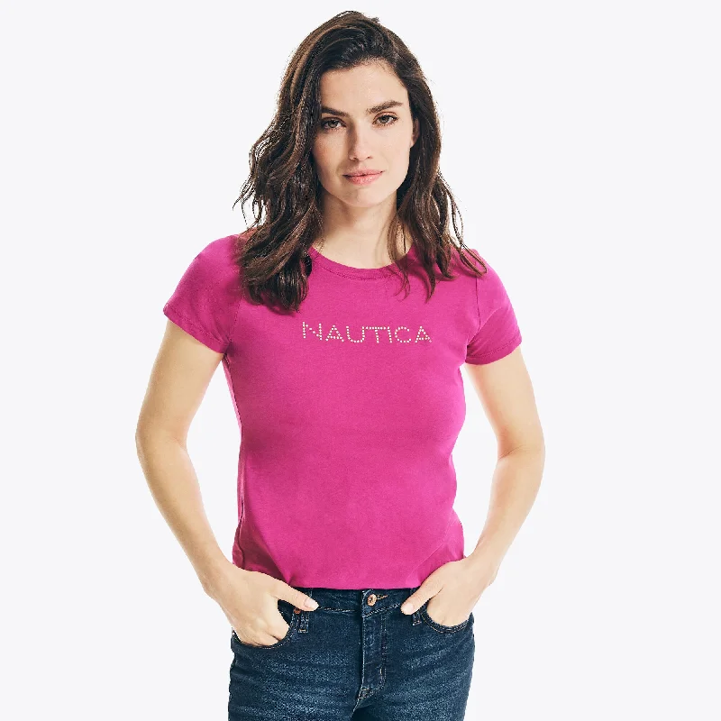 Bargain Prices Nautica Womens Studded Logo Crewneck T-Shirt
