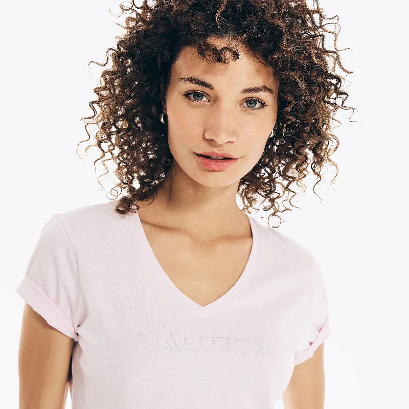 Flash Sale Nautica Womens Studded Logo V-Neck T-Shirt