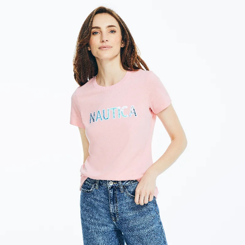 Discount Mania Nautica Womens Sustainably Crafted Embroidered Logo Graphic T-Shirt