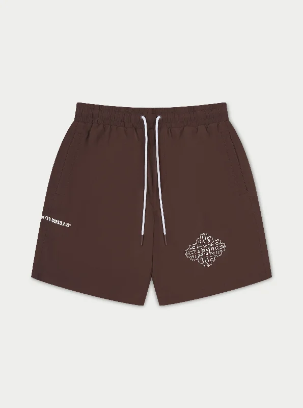 Daily Specials COPYRIGHT EMBLEM MID LENGTH SWIM SHORTS - BROWN