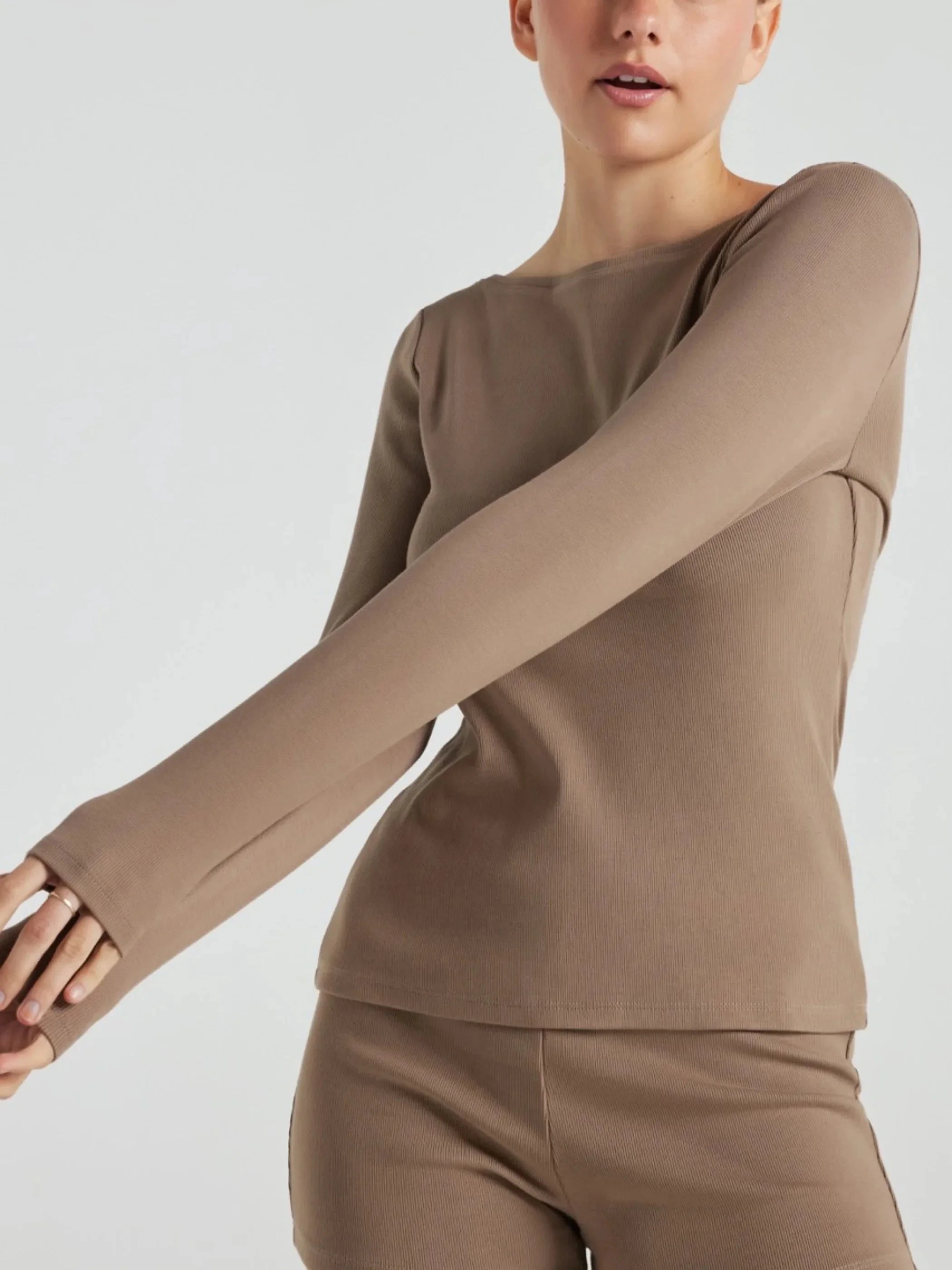 Markdowns Serene Rib Long Sleeve Top - Pine Bark