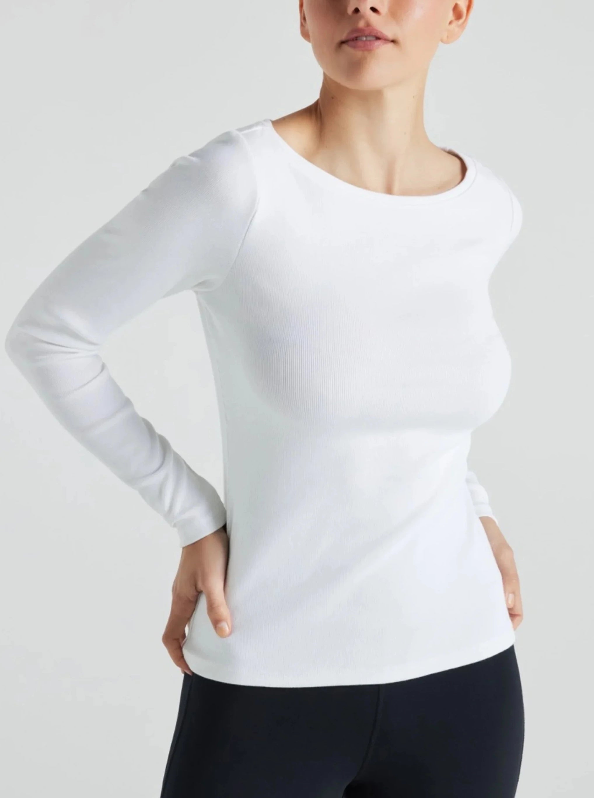 Price Cut Serene Rib Long Sleeve Top - White