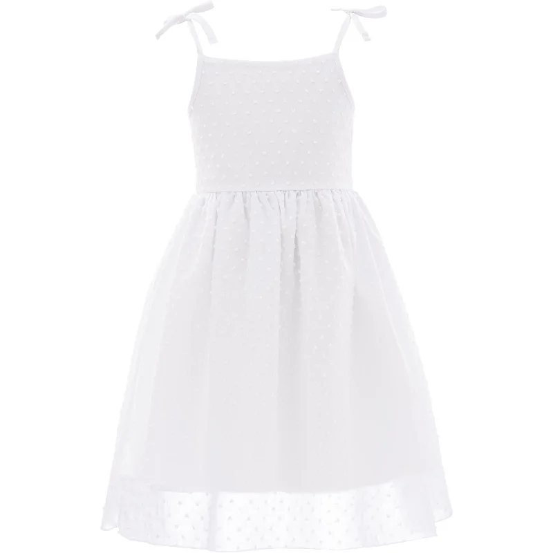 Final Clearance White Shoulder Tie Bow Dress
