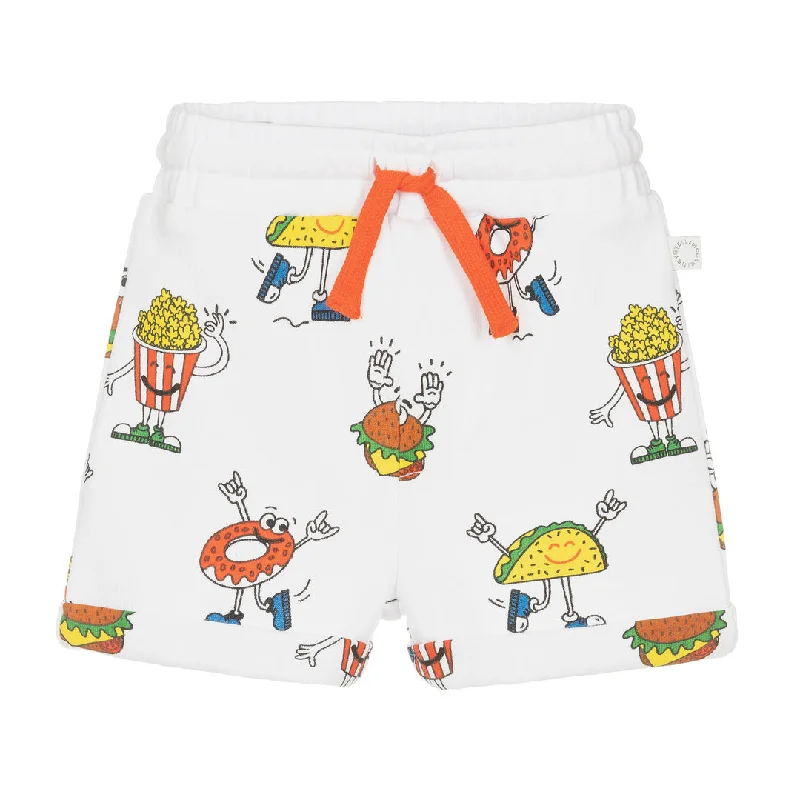 Steals and Deals White Snack Graphic Shorts