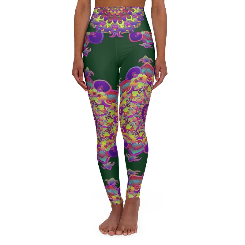 Unbeatable Prices High Waisted Forest Green Mandala Art Yoga Leggings - Snug Fit