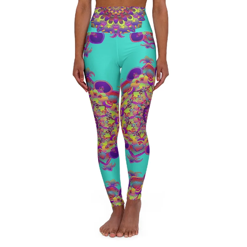 Last Chance High Waisted Mandala Art Yoga Leggings - Turquoise