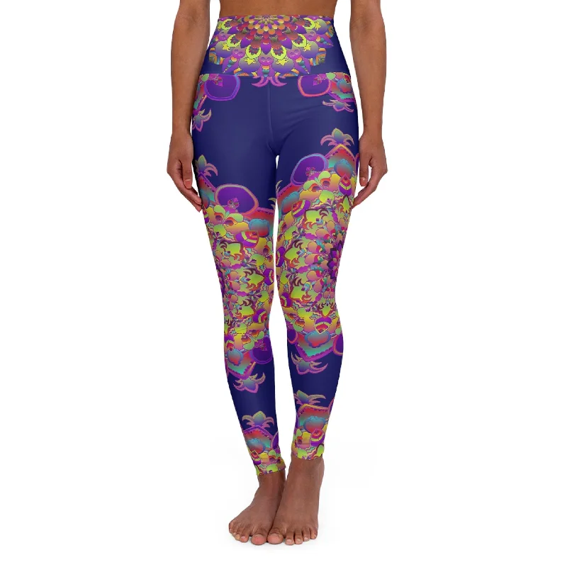 Super Savings High Waisted Midnight Blue Mandala Art Yoga Leggings - Snug Fit