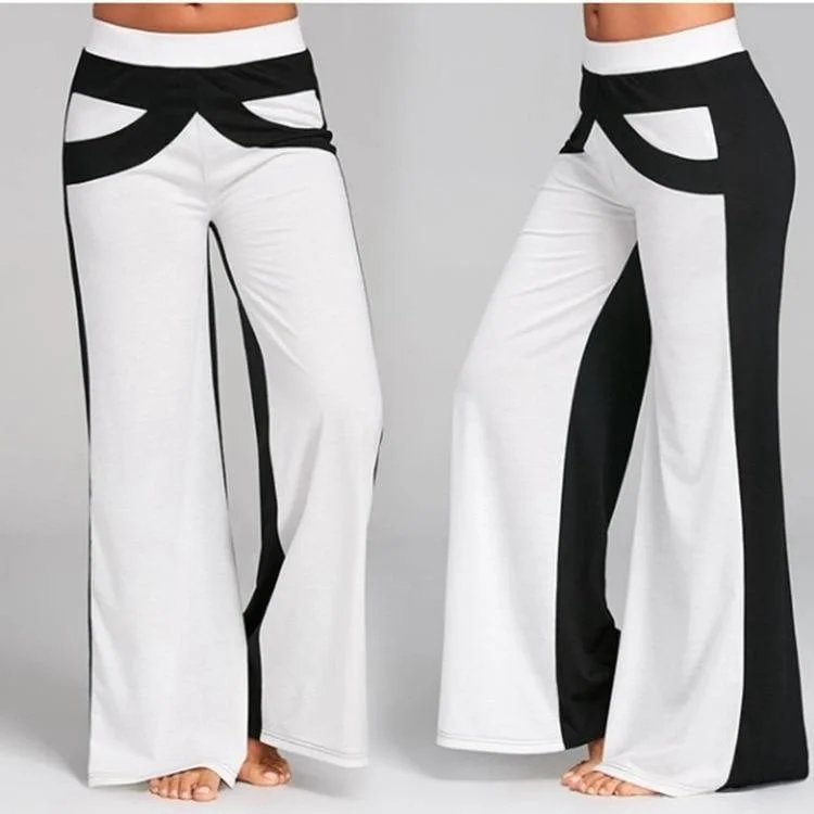 Closeout Patchwork Wide Leg High Waist Fitness Pant
