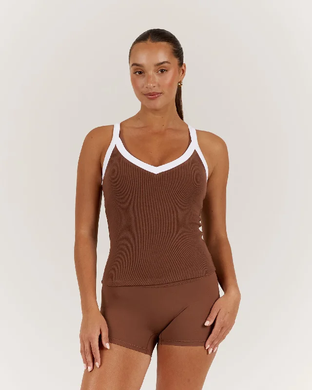 Price Slash DEFINITION RIBBED TANK TOP - TOFFEE