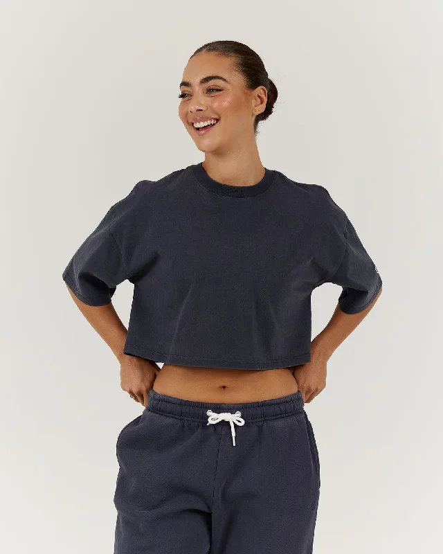 Savings Alert ESSENTIALS CROPPED TEE - FADED SLATE