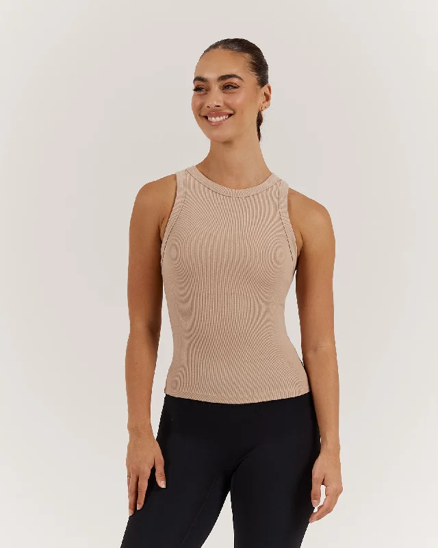 Discount Deals FORM RIBBED TANK TOP - ALMOND