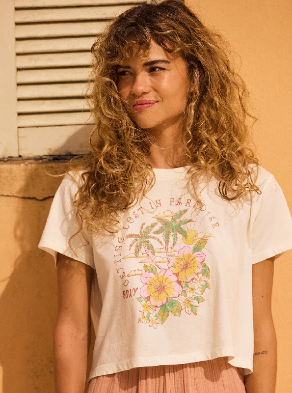 Act Fast Hibiscus Paradise Cropped T-Shirt - Snow White