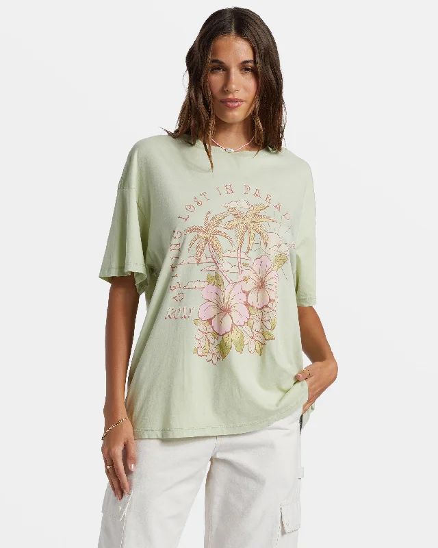 Deep Discounts Hibiscus Paradise Oversized Boyfriend T-Shirt - Laurel Green