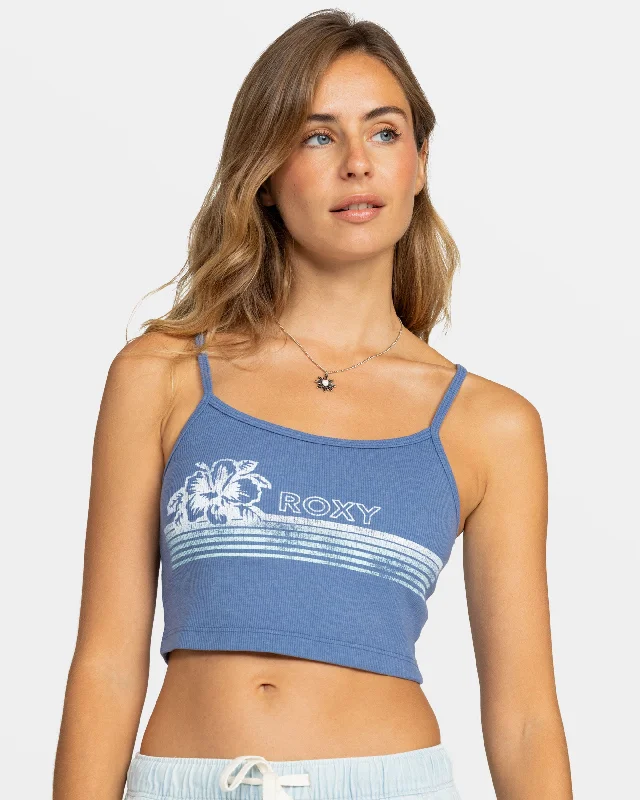 Fantastic Deals Hibiscus Stripe Dive In Cropped Tank Top - Coastal Fjord