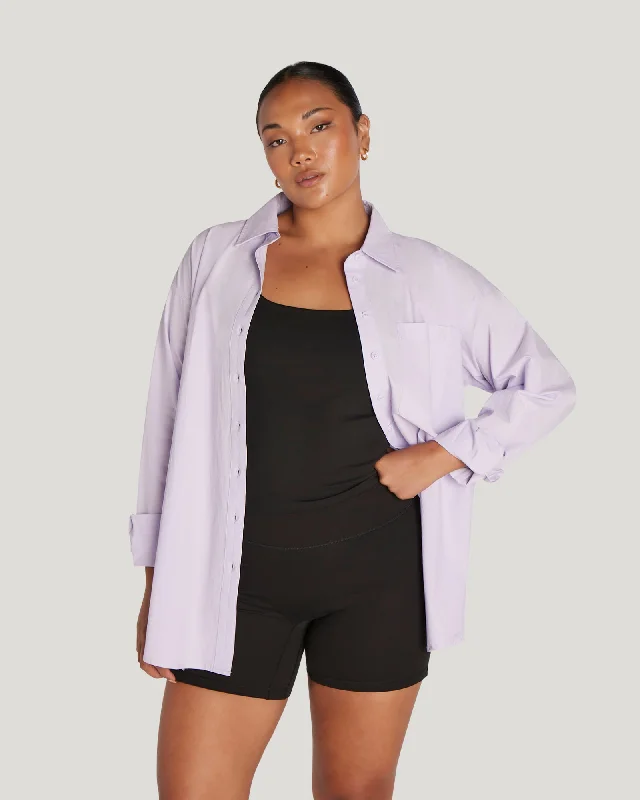 Don't Wait OVERSIZED BUTTON UP SHIRT - LIGHT LILAC