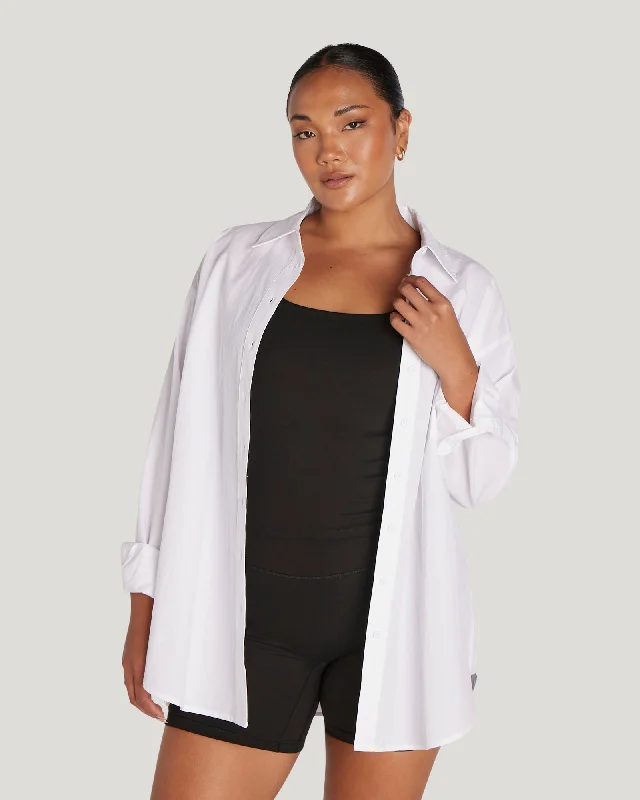 Deal Dash OVERSIZED BUTTON UP SHIRT - WHITE