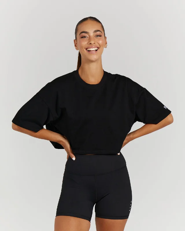 Value Deals OVERSIZED CROP TEE - BLACK