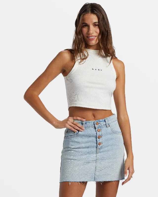 Limited Availability Roxify Fitted Rib Tank Top - Egret