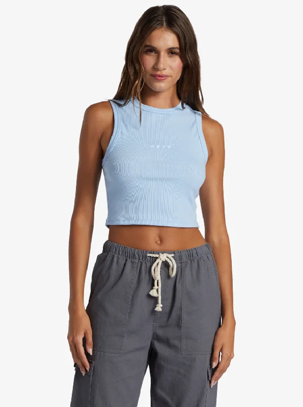 Price Buster Roxify Fitted Ribbed Tank - Bel Air Blue