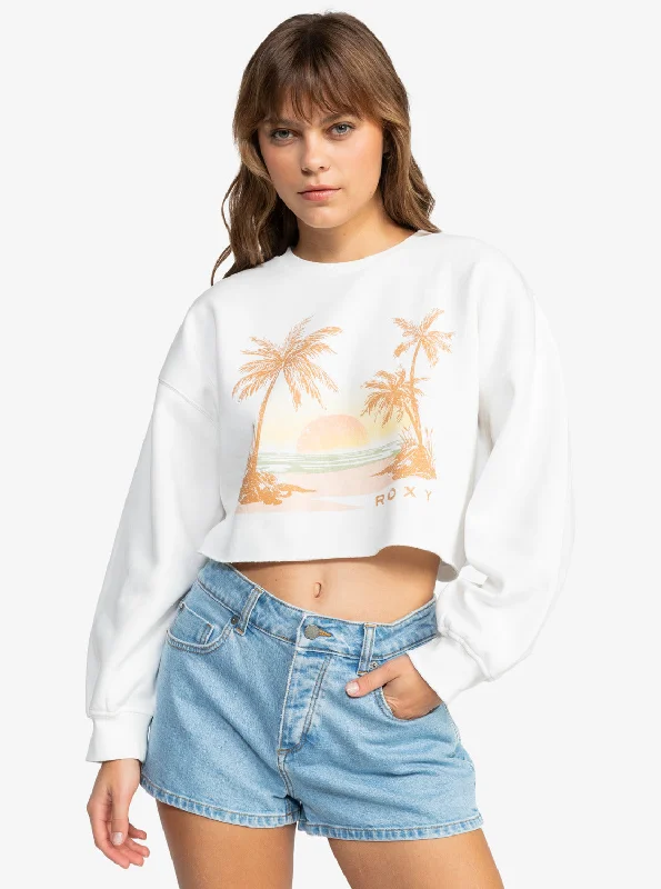 Limited Stock Sunset Beach Morning Hike Crop Sweatshirt - Snow White